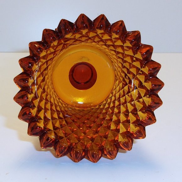 Vintage Amber Diamond Point Cup Glass Peg Votive Cup Sconce Candle Holder Grips - Picture 4 of 4